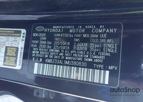 2021 Hyundai Tucson Ultimate z USA, uszkodzony, nr VIN KM8J33AL9MU380830